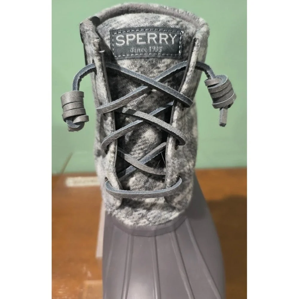 Sperry Saltwater Duck Boots Grey Plaid Wool Blend Waterproof Size‎ 7